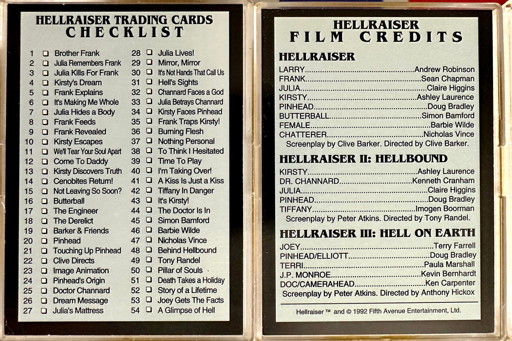 1992 Hellraiser (Horror) Complete Base Trading Card Set 110 Cards Eclipse   - TvMovieCards.com