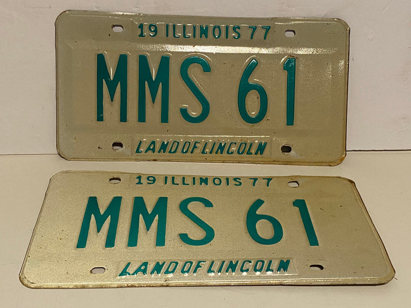 1977 Illinois License Plate Vanity Pair #MMS 61 Passenger Tag YOM Ford Chevy   - TvMovieCards.com