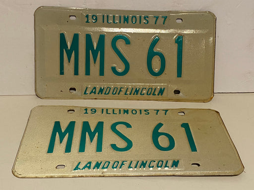 1977 Illinois License Plate Vanity Pair #MMS 61 Passenger Tag YOM Ford Chevy   - TvMovieCards.com