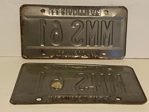1977 Illinois License Plate Vanity Pair #MMS 61 Passenger Tag YOM Ford Chevy   - TvMovieCards.com