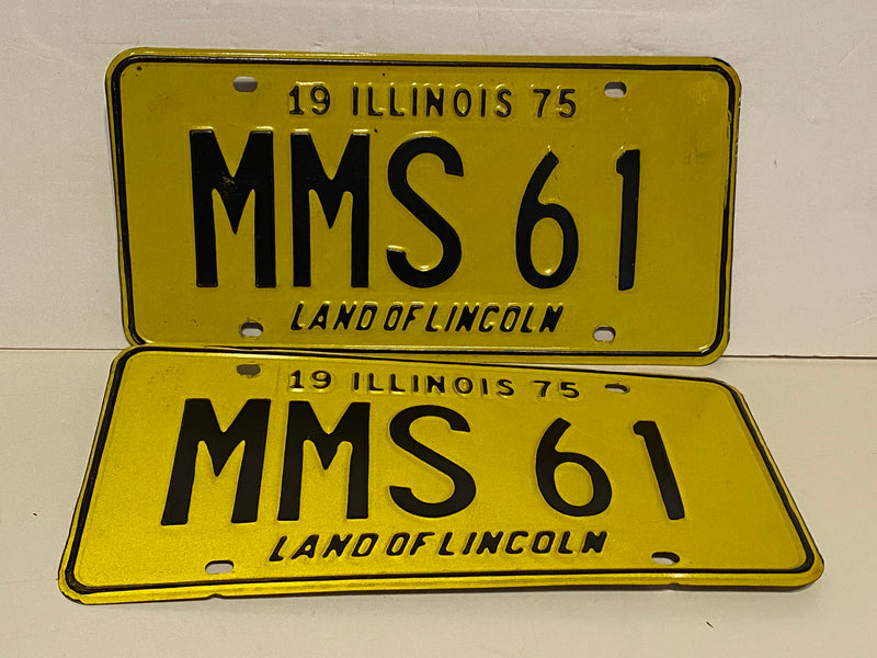 1975 Illinois License Plate Vanity Pair #MMS 61 Passenger Tag YOM Ford Chevy   - TvMovieCards.com