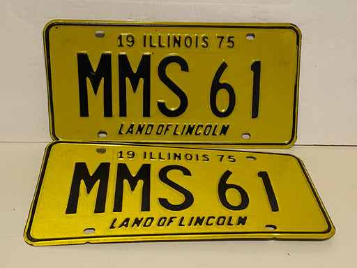 1975 Illinois License Plate Vanity Pair #MMS 61 Passenger Tag YOM Ford Chevy   - TvMovieCards.com