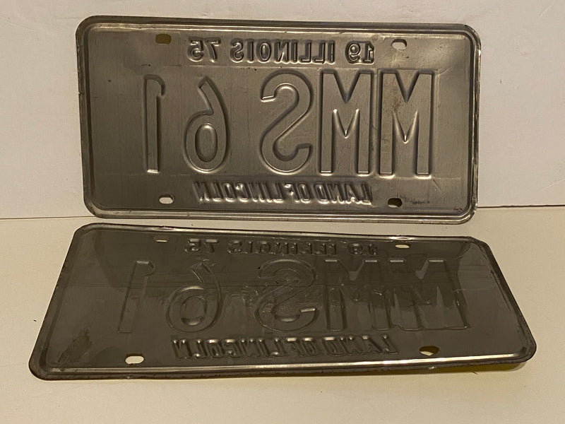 1975 Illinois License Plate Vanity Pair #MMS 61 Passenger Tag YOM Ford Chevy   - TvMovieCards.com