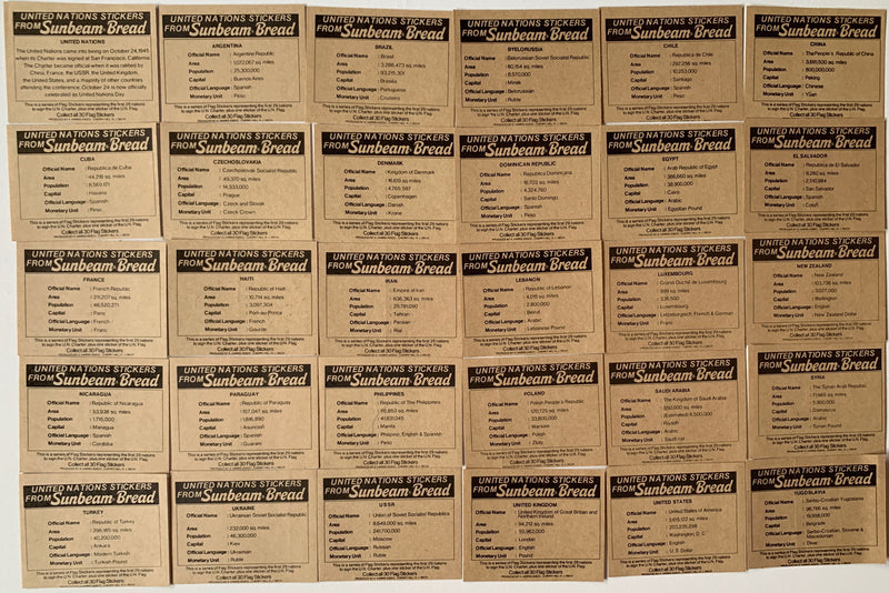 Flags of the United Nations Vintage Sticker Card Set  30 Sunbeam Bread 1977   - TvMovieCards.com