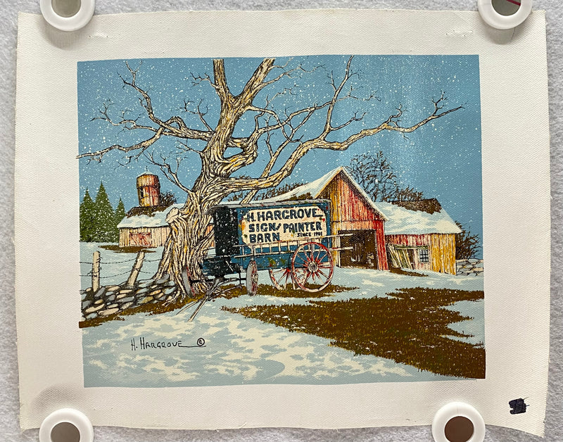 H. Hargrove Original Oil Serigraph Painting 11" x 13" Sign Barn Painter   - TvMovieCards.com