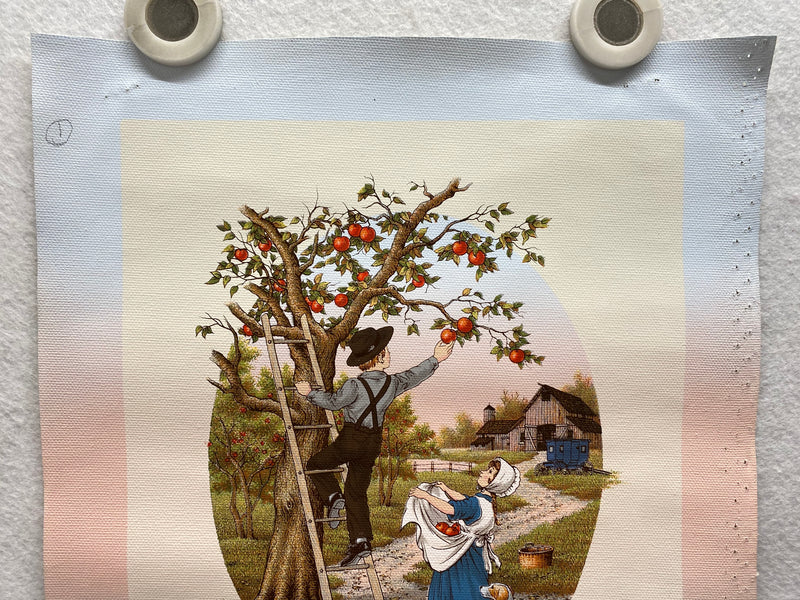 C Carson Original Oil Serigraph Painting 11" x 13" Apple Picking with Dog   - TvMovieCards.com