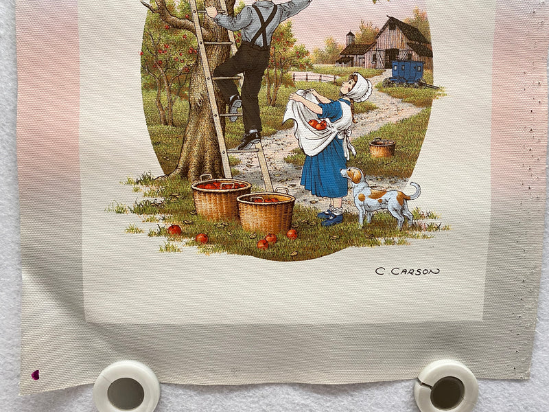 C Carson Original Oil Serigraph Painting 11" x 13" Apple Picking with Dog   - TvMovieCards.com