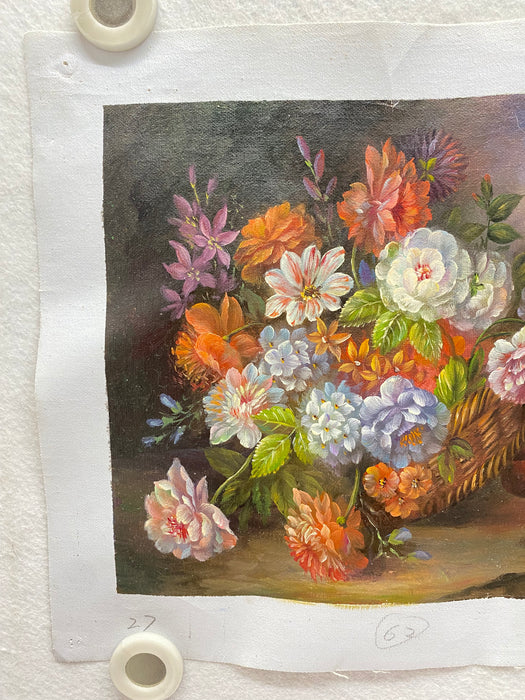 Oliver Original Oil Painting Beautiful Flower Bouquet Wicker Basket 11" x 13"   - TvMovieCards.com