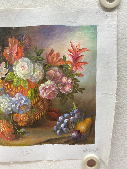 Oliver Original Oil Painting Beautiful Flower Bouquet Wicker Basket 11" x 13"   - TvMovieCards.com
