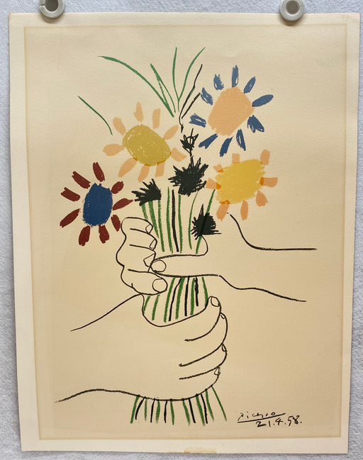 Pablo Picasso (1881-1973) Lithograph Hand with Flowers 1958 Arches Paper France   - TvMovieCards.com