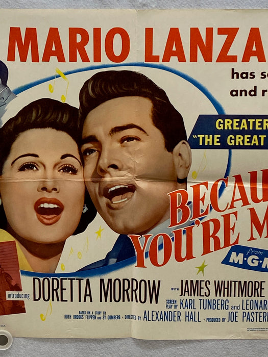 1952 Because You're Mine Original Half Sheet Movie Poster 22 x 28 Mario Lanza   - TvMovieCards.com