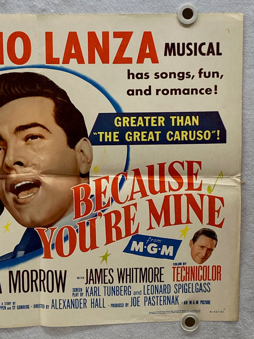 1952 Because You're Mine Original Half Sheet Movie Poster 22 x 28 Mario Lanza   - TvMovieCards.com