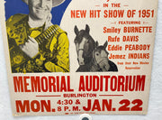 1952 Gene Autry Live Show Window Card 14 x 22 Burlington Memorial Auditorium Iow   - TvMovieCards.com