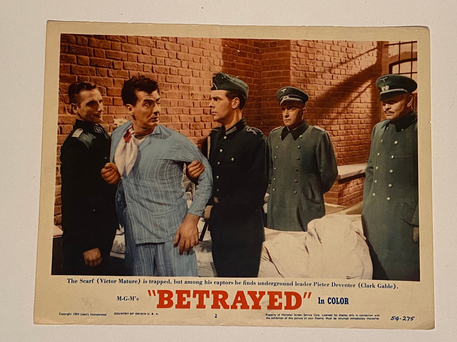 1954 Betrayed Lobby Card 11 x 14 Clark Gable, Lana Turner, Victor Mature   - TvMovieCards.com