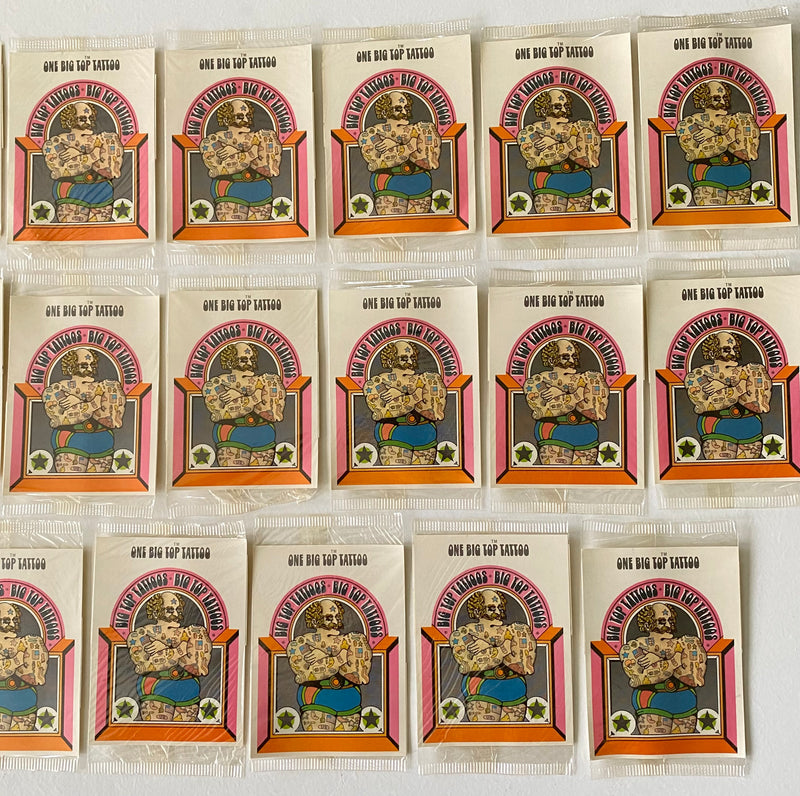 Vintage 1970 (23) Big Top Tattoo Stick On Tattoo Factory Sealed Cello Packs   - TvMovieCards.com