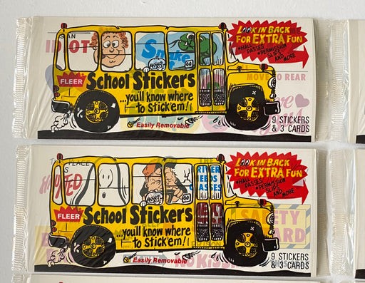 Vintage 1985 Fleer School Stickers (8) Factory Sealed Cello Packs   - TvMovieCards.com