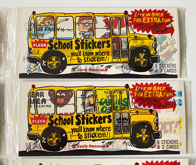 Vintage 1985 Fleer School Stickers (8) Factory Sealed Cello Packs   - TvMovieCards.com