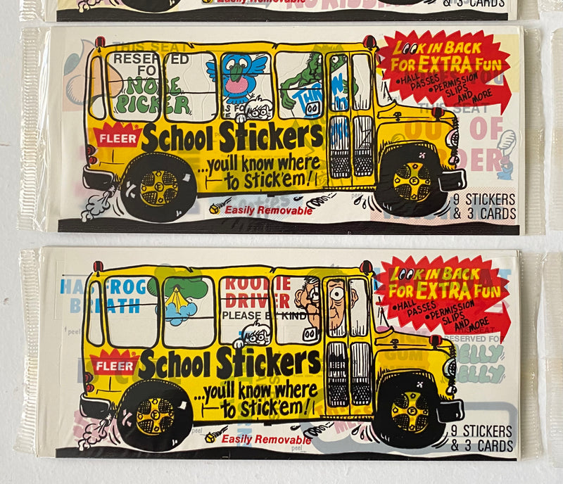 Vintage 1985 Fleer School Stickers (8) Factory Sealed Cello Packs   - TvMovieCards.com