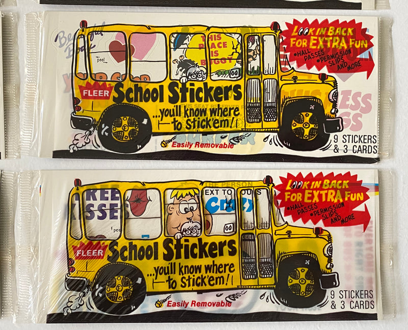 Vintage 1985 Fleer School Stickers (8) Factory Sealed Cello Packs   - TvMovieCards.com