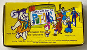 1975 Hanna Barbera Make Em Heroes Put-Ons Vintage Empty Sticker Card Box   - TvMovieCards.com