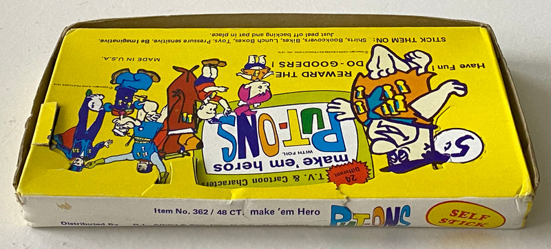 1975 Hanna Barbera Make Em Heroes Put-Ons Vintage Empty Sticker Card Box   - TvMovieCards.com
