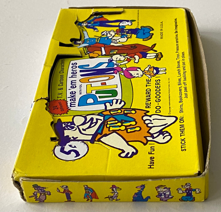 1975 Hanna Barbera Make Em Heroes Put-Ons Vintage Empty Sticker Card Box   - TvMovieCards.com