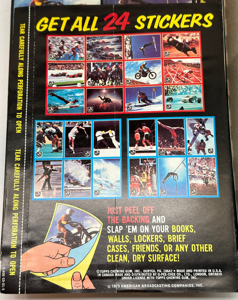 1975 Topps ABC's Wide World of Sports Bubble Gum Vintage Sticker Card Box   - TvMovieCards.com