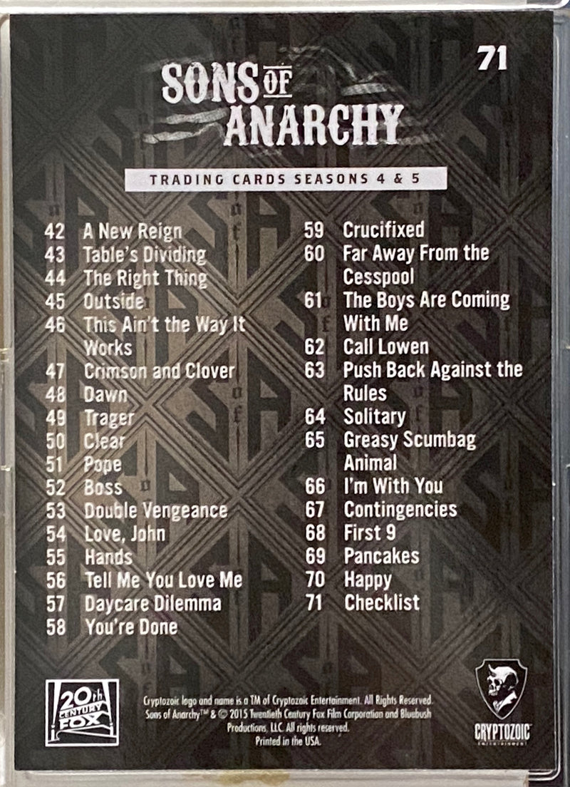 2015 Sons of Anarchy Season 4 & 5 Complete Base Trading Card Set (72) Cryptozoic   - TvMovieCards.com