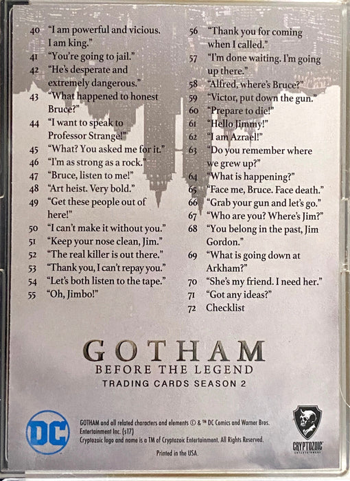 2017 Gotham Season 2 Before The Legend Base Trading Card Set (72) Cryptozoic   - TvMovieCards.com