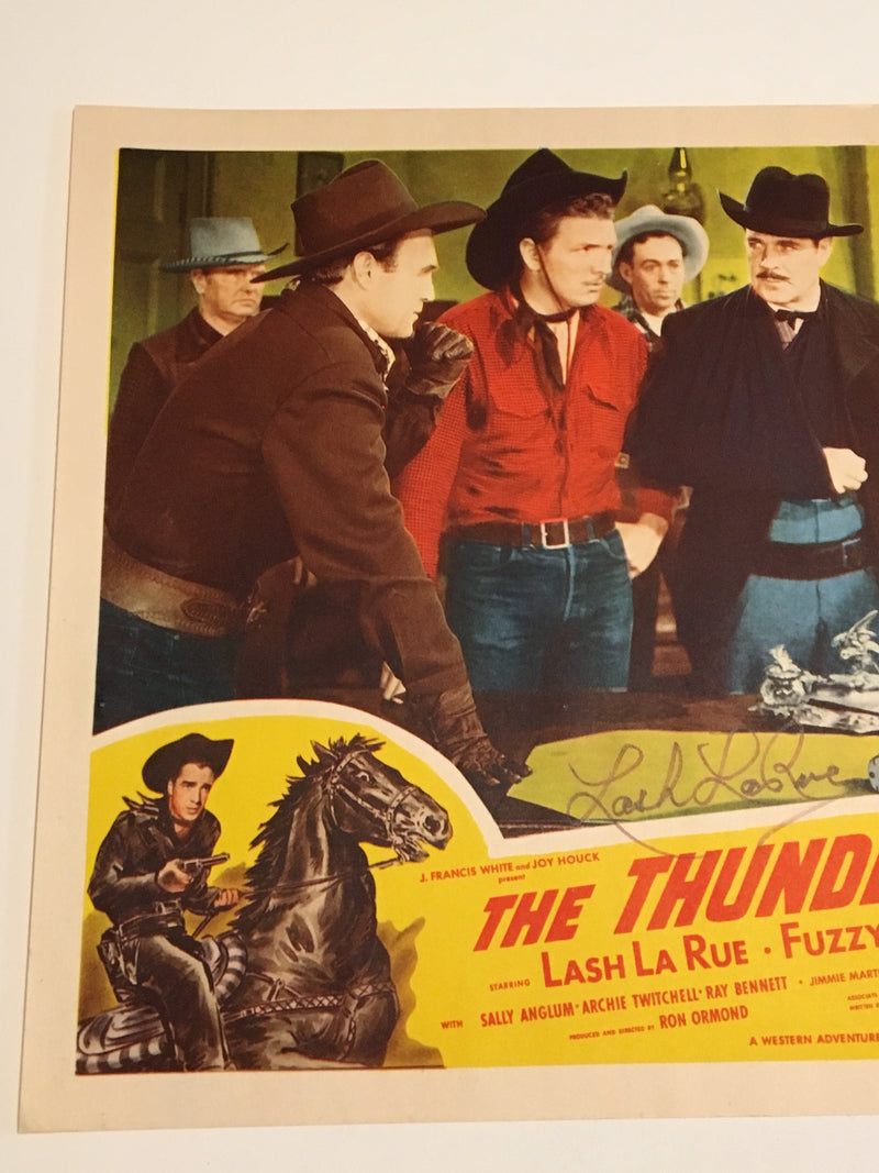 Original 1951 - Thundering Trail Lobby Card Signed by Lash La Rue   - TvMovieCards.com