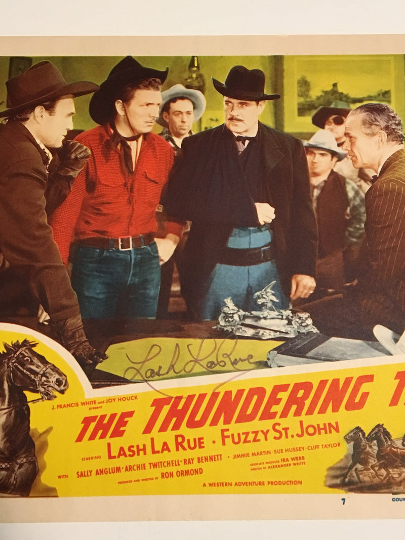 Original 1951 - Thundering Trail Lobby Card Signed by Lash La Rue   - TvMovieCards.com