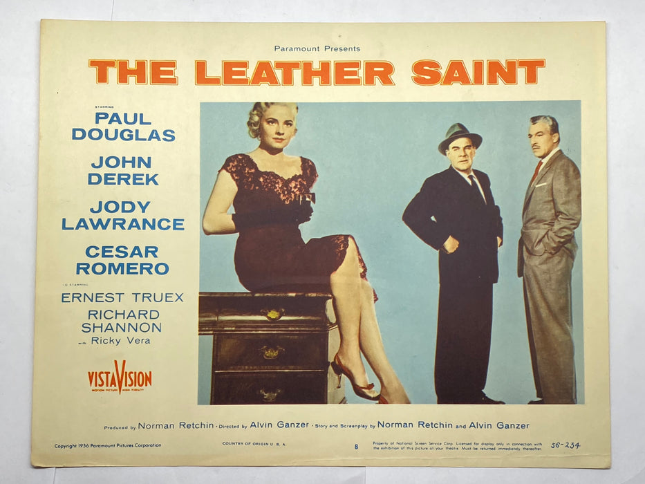 1956 The Leather Saint #8 Lobby Card 11x14 Paul Douglas John Derek Jody Lawrance   - TvMovieCards.com