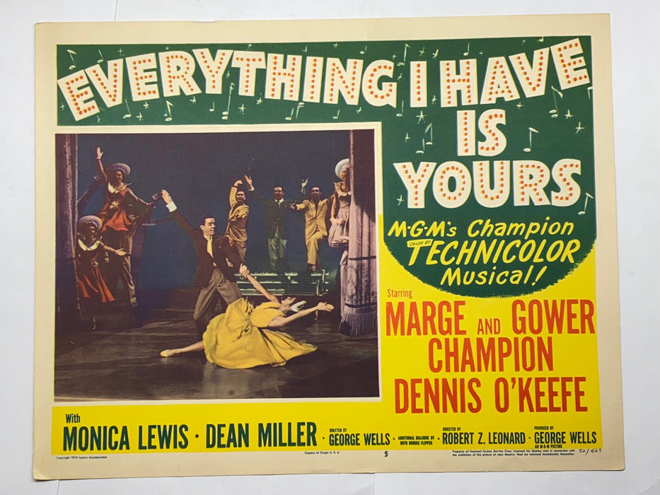 1952 Everything I Have Is Yours #5 Lobby Card 11x14 Marge Champion Gower Champion   - TvMovieCards.com