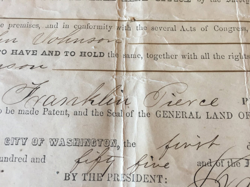 Original 1855 Signature Franklin Pierce 14th President United States Land Grant   - TvMovieCards.com