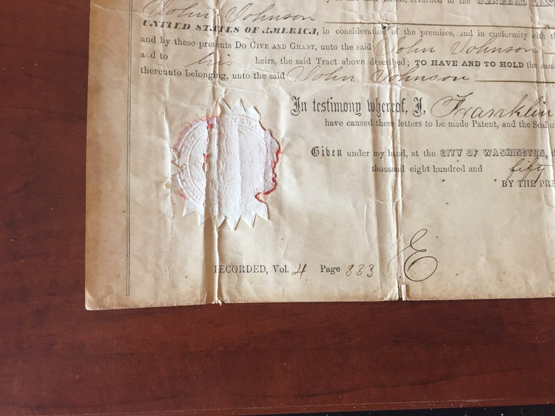 Original 1855 Signature Franklin Pierce 14th President United States Land Grant   - TvMovieCards.com