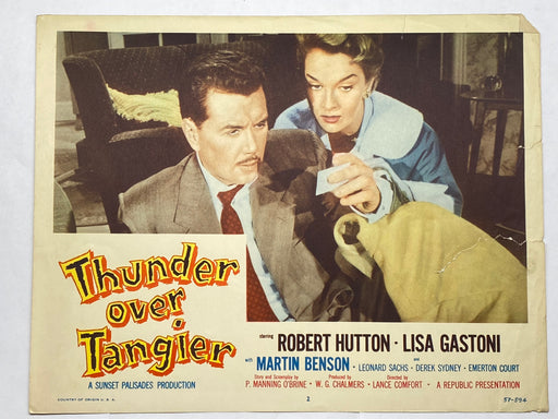 1957 Thunder Over Tangier #2 Lobby Card 11x14 Robert Hutton Lisa Gastoni   - TvMovieCards.com