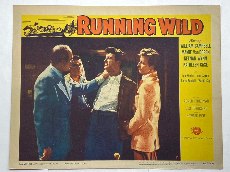 1955 Running Wild #7 Lobby Card 11x14 William Campbell Mamie Van Doren   - TvMovieCards.com