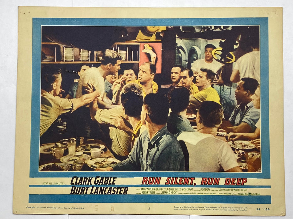 Original 1958 - Run Silent Run Deep #2 Lobby Card - Clark Gable Burt Lancaster   - TvMovieCards.com