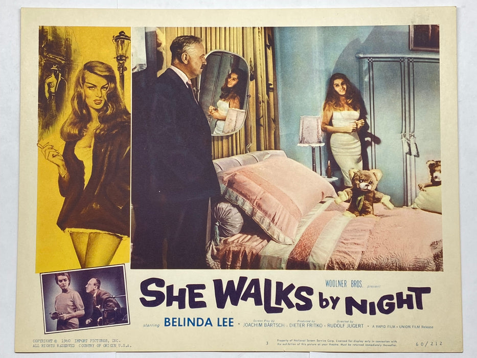 1959 She Walks by Night #3 Lobby Card 11x14 Belinda Lee Walter Rilla Karl Lieffe   - TvMovieCards.com