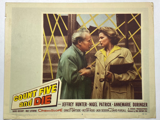 1957 Count Five and Die #8 Lobby Card 11x14 Jeffrey Hunter Annemarie Düringer Nigel Patrick   - TvMovieCards.com