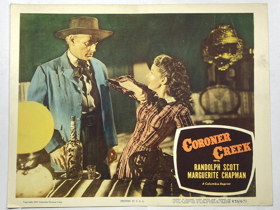 1953R Coroner Creek Lobby Card 11x14 Randolph Scott Marguerite Chapman   - TvMovieCards.com