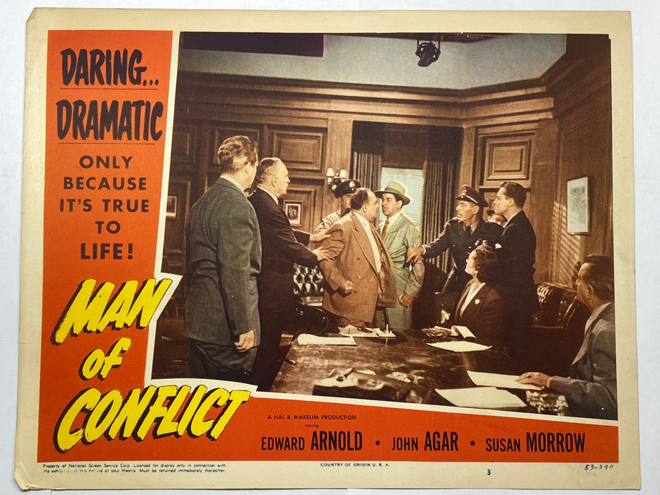 1953 Man of Conflict #3 Lobby Card 11x14 Edward Arnold John Agar Susan Morrow   - TvMovieCards.com