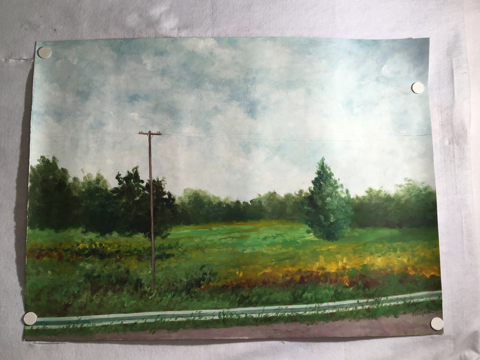 MARJORIE ALLEGRETTI (20TH CENTURY) Rural Roadside Landscape Oil on Paper Signed   - TvMovieCards.com