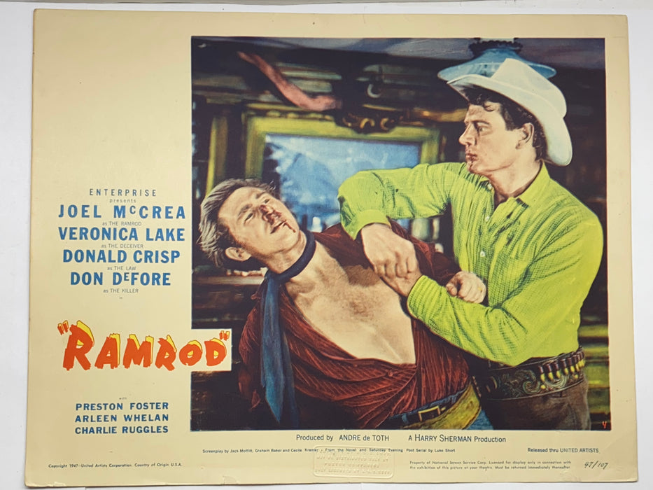 1947 Ramrod #4 Lobby Card 11x14 Joel McCrea Veronica Lake Don DeFore   - TvMovieCards.com