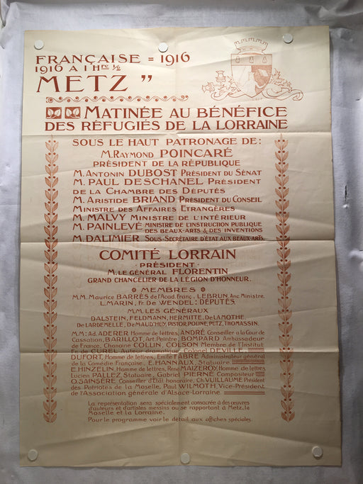 1916 French "Pour Metz" Benefit for Refugees of Lorraine WWI Poster 39 x 55"   - TvMovieCards.com