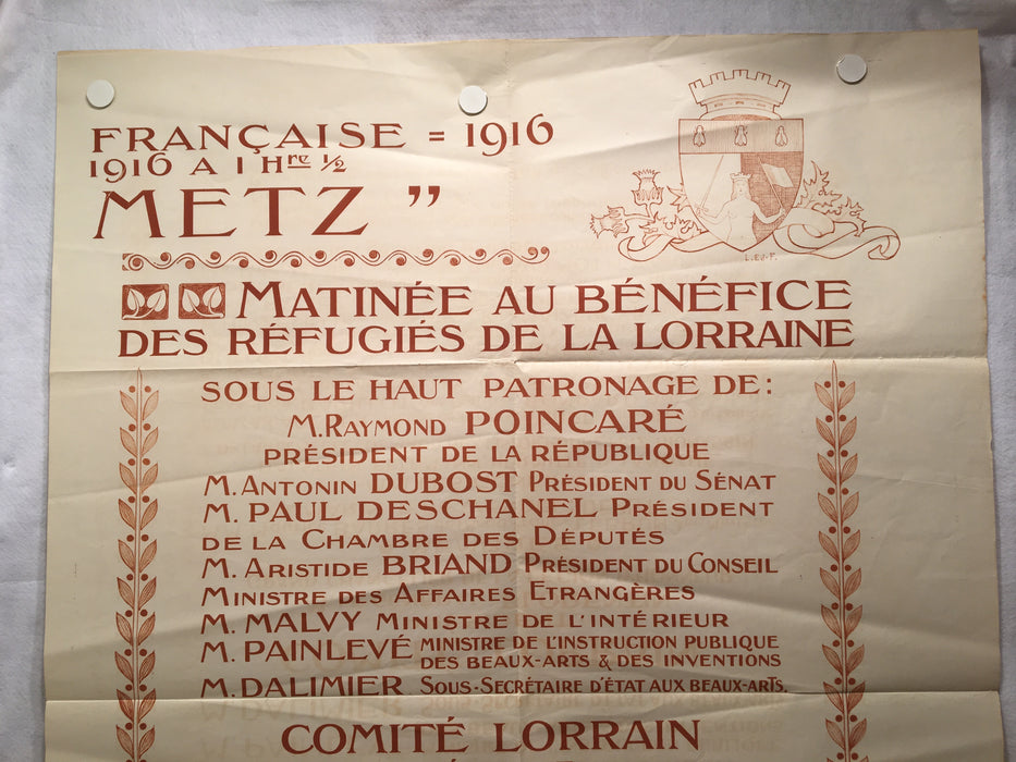 1916 French "Pour Metz" Benefit for Refugees of Lorraine WWI Poster 39 x 55"   - TvMovieCards.com