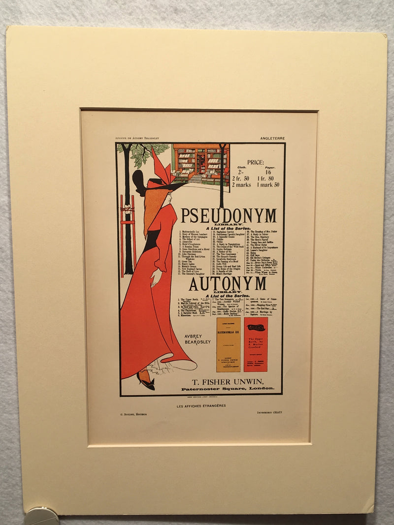 Les Affiches Etrangeres "Pseudonym" Stone Lithograph by Aubrey Beardsley - 1897   - TvMovieCards.com