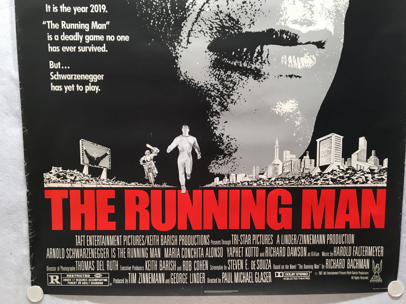 The Running Man 1987 1SH 1 Sheet Movie Poster 27x41 Arnold Schwarzenegger   - TvMovieCards.com