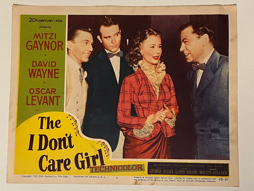 1953 The I Don't Care Girl #7 Lobby Card 11 x 14  Mitzi Gaynor, David Wayne   - TvMovieCards.com