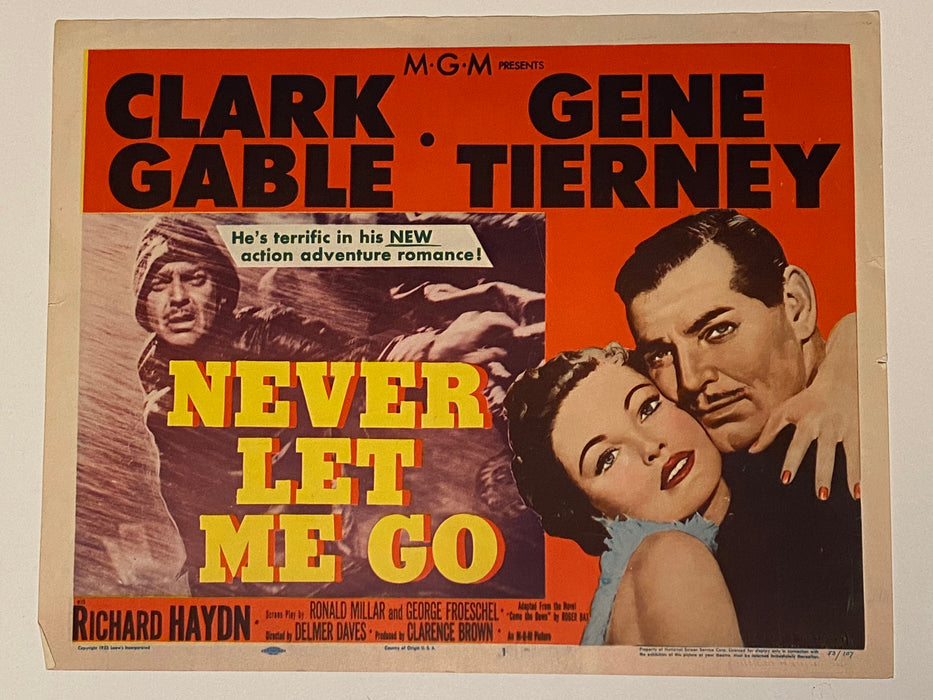 1953 Never Let Me Go #1 Lobby Card 11x14 Clark Gable Gene Tierney Bernard Miles   - TvMovieCards.com